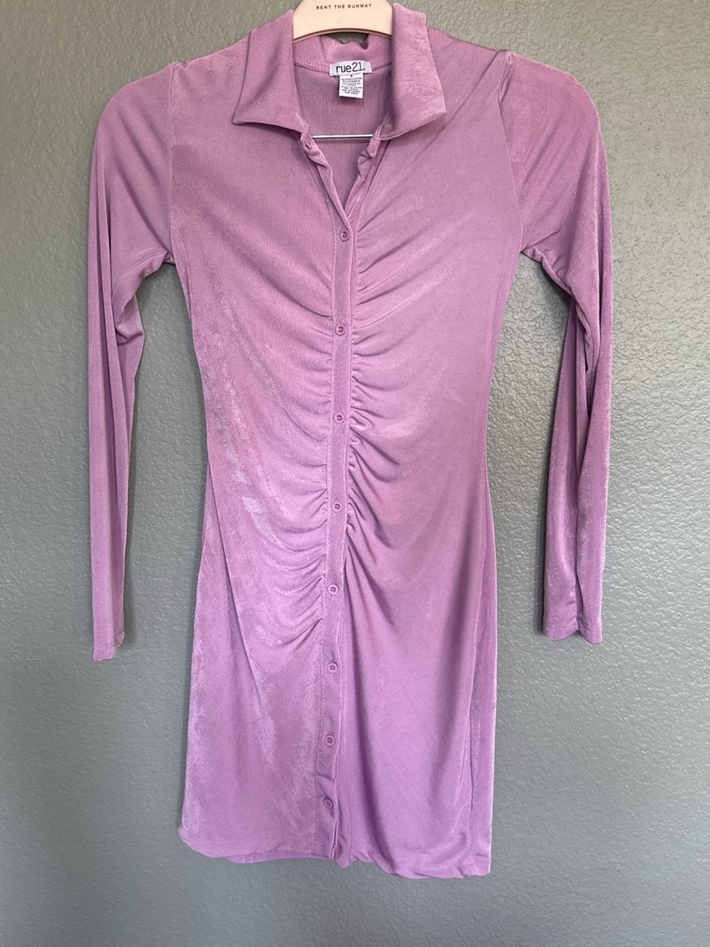 Rue21 mauve ruched button-front long sleeve dress